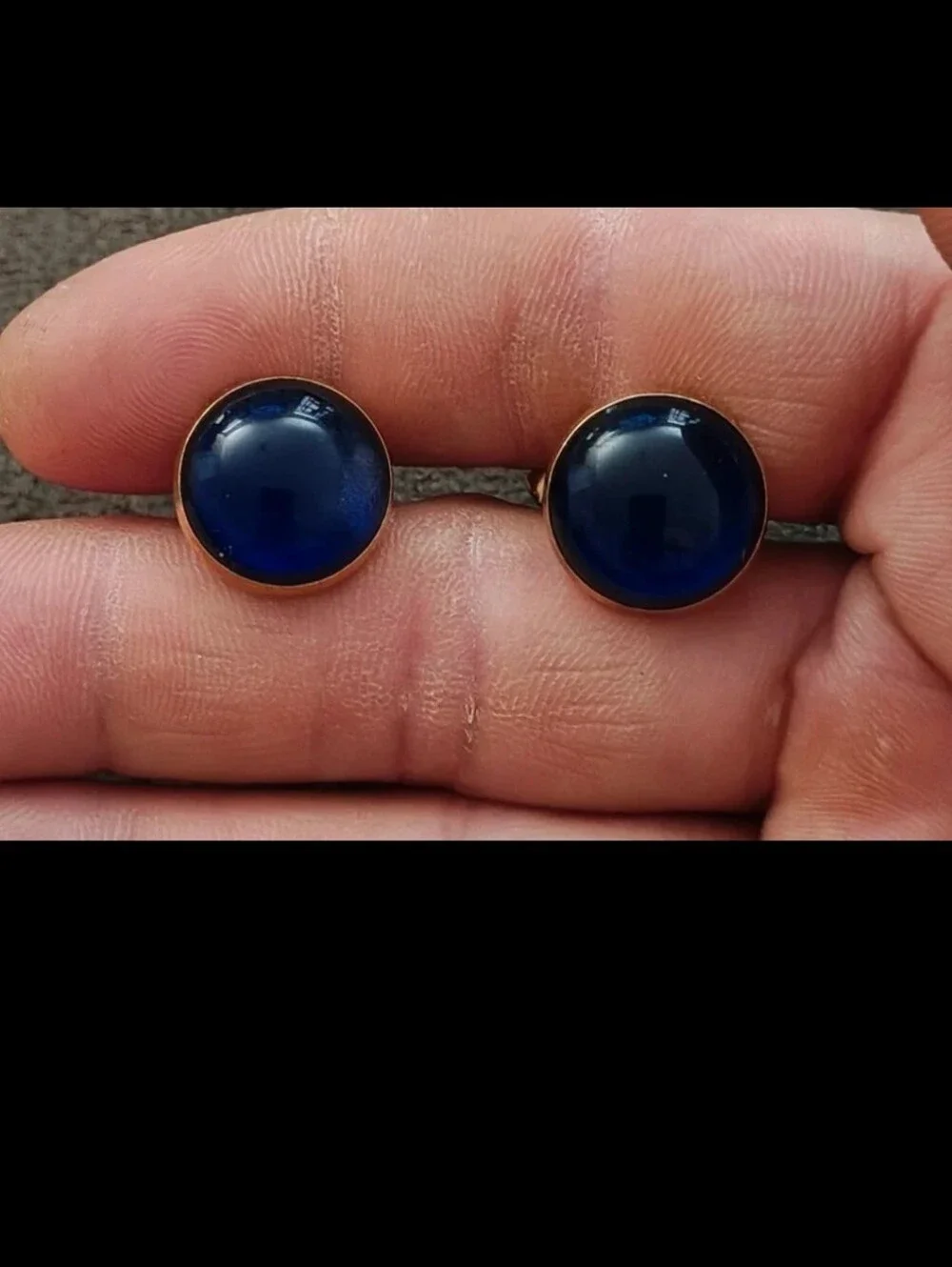 1950s/60s Swank Round Cobalt Blue Lucite Cabochon Gold Tone Cufflinks